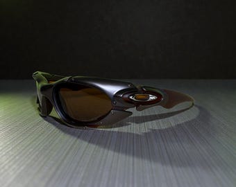 Okulary przeciwsłoneczne Oakley Plate, oprawka w kolorze ciemnego brązu, soczewki brązowe, okulary sportowe Y2K Cyber Futuristic
