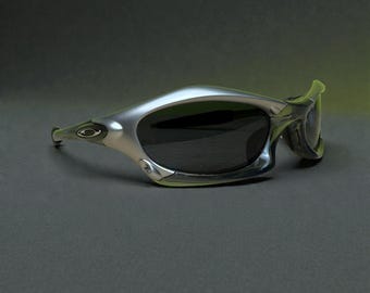 Vintage Oakley Splice Sonnenbrille Schwarz Klarer Rahmen Dunkle Linse Y2K Futuristische Sport Wrap around Shades Techwear