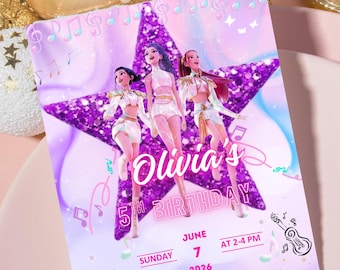 Modello di invito di compleanno per cacciatori di demoni Kpop / Modello Canva modificabile / Invito anime Kpop / Download digitale / Biglietto stampabile per bambini