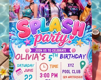 Editable Kpop Demon Hunters Pool Party Birthday Invitation, Huntrix Pool Party Birthday Invite, Printable, Huntrix Themed Pool Party Invite
