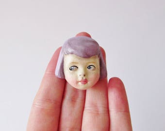 Antique Doll Brooch Sophie - Handmade Paperclay Doll Pin