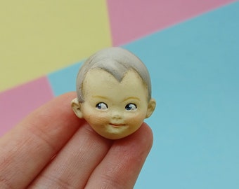 Antique Doll Pin Vinny with Grey Hair