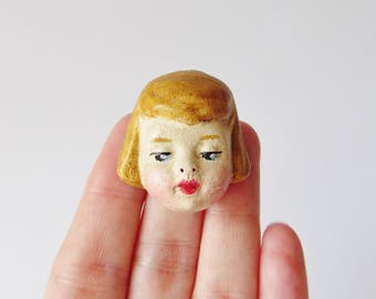Antique Doll Brooch Sophie - Handmade Creepy Doll Pin