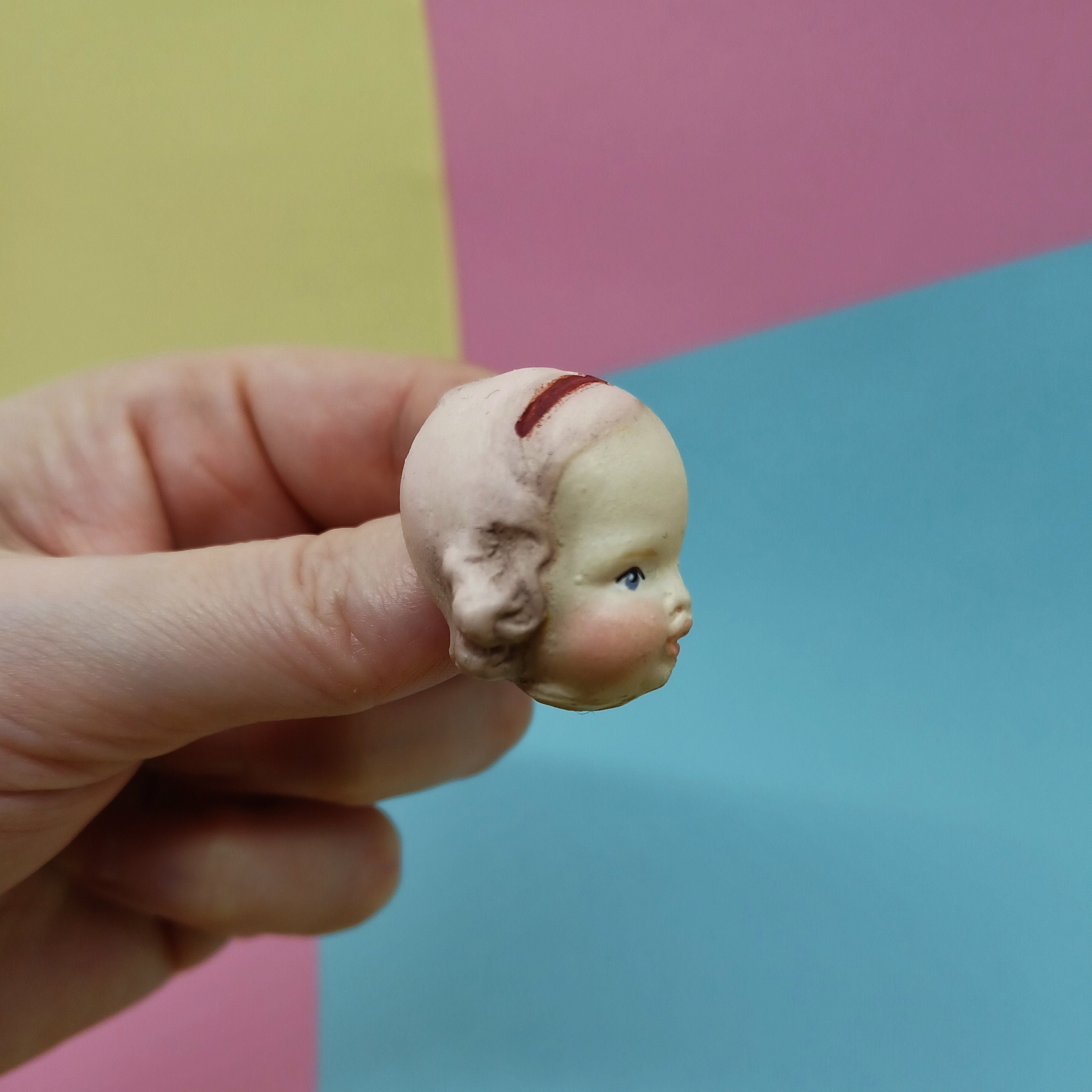 Handmade Doll Brooch Elise with Pink Hair - Quirky Face Pin