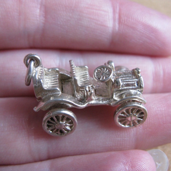 Sterling Silver Veteran Car Charm or Pendant Moving