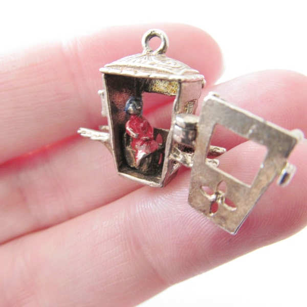 Nuvo Sedan Chair Charm - Opening Vintage Sterling Silver Enamel Pendant