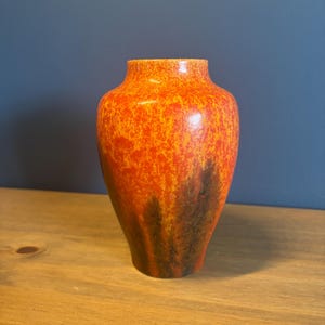 1930s Pilkington's Royal Lancastrian Orange Vermillion Art Pottery Vase, Shape 2935, British Art Deco Ceramic, 15cm Cabinet Vase