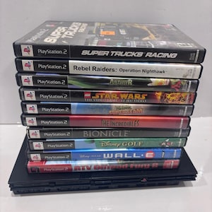Sony PlayStation 2 PS2 Slim SCPH-75001 Paket 10 Spel 3 Kontroller Minneskort