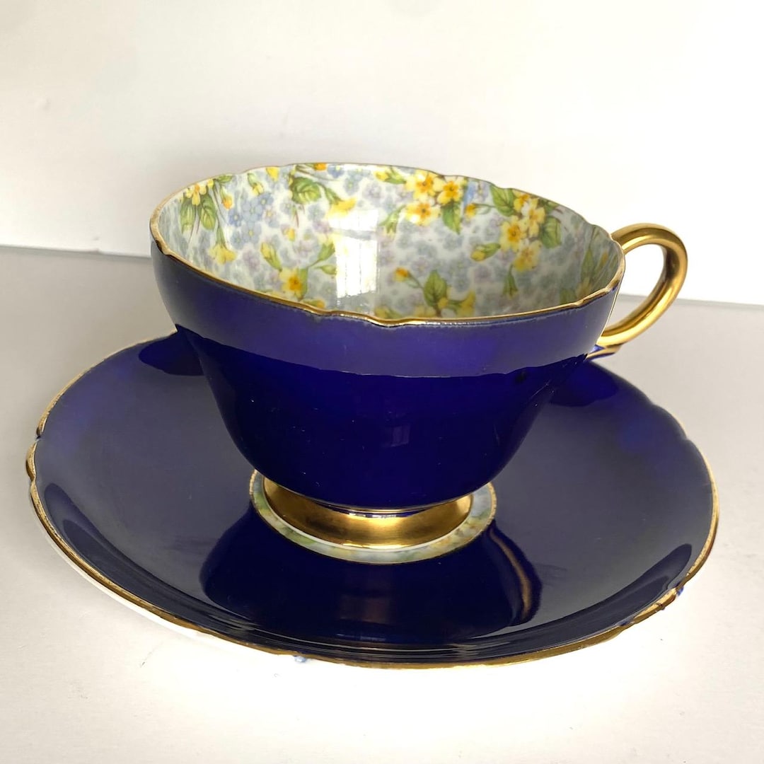 Vintage Shelley England Primrose Chintz Cobalt Blue Tea Cup and