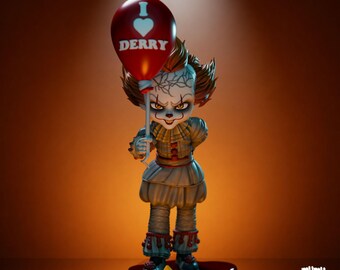 Gruseliger Clown Chibi STL | Horrorfilm 3D druckbare Miniatur | Pennywise Chibi Figurendatei für Resin Drucker