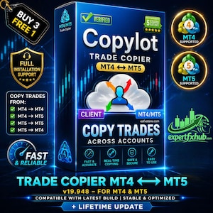 MT4 + MT5 Trade Copier Bot Metatrader 4 and 5 MQL4 MQL5 Expert Advisor unlimited, forex Algo trading bot, ftmo prop firm challenge