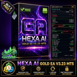 v3.23 Hexa AI EA Gold Robot Metatrader MT5 Expert Advisor illimité, bot de trading Forex Algo, défi entreprise ftmo prop