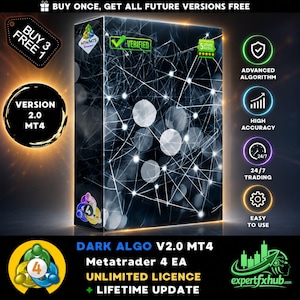 Robot Forex Dark Algo MT4 EA v2.0 pour Metatrader MQL4 Expert Advisor illimité, bot de trading Algo, défi entreprise ftmo prop, EURUSD + GBPUSD