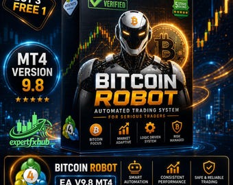 v9.8 Bitcoin Roboter MT4 EA Krypto BTC Roboter Metatrader MT4 Expert Adviser Unlimited, Forex Algo Trading Bot, Ftmo Prop Firm Challenge