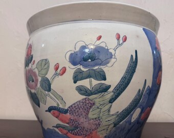 Vintage Chinese porcelain Famille Rose fish bowl planter