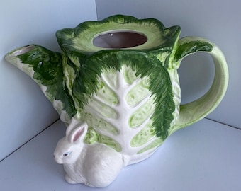Vintage “Rose Garden” Dolomite Cabbage and Bunny Teapot