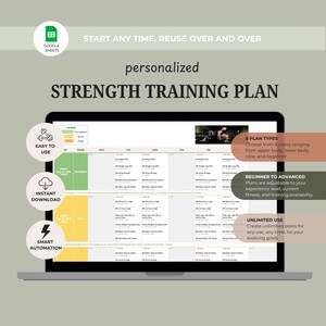 Anpassad styrketräningsplan för veckovis generator | Träningsmall för Google Sheets (digital nedladdning)