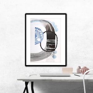 non ti scordar di me astratto tecnica mista, collage art, 37 x 52 cm, nero e blu, arte murale originale simbolica ed espressiva