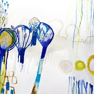 抽象的な木々、オリジナルの水彩画、紙に描かれた風景画、13 x 10インチ、地平線が見つかる