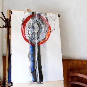 Grande albero astratto originale inchiostro e acquerello opera d'arte 70 x 100 cm