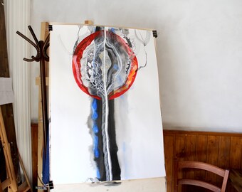 Large abstract tree original ink and watercolour artwork 70x100cm