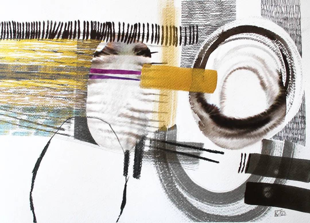 Golden Cross Original Abstract Painting on Paper, Mixed Media 35 X 25 ...
