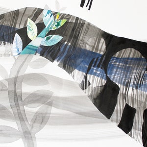 Peinture florale abstraite, art mural original, incrustation de collage de papier, paysage abstrait 50 x 35 cm