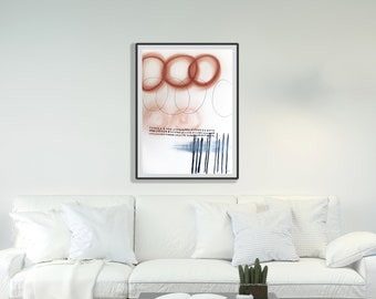 original drawing abstract wall decor lines and circles in autumn colours 40x56cm