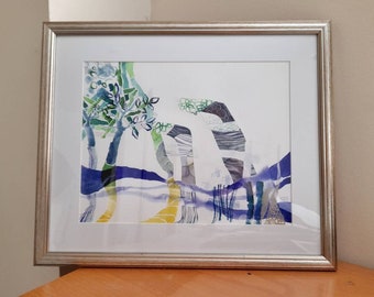 framed painting, modern original abstract watercolour, abstract landscape on paper 18 x15 inch  framed art