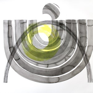 paesaggio acquerello minimalista neutro originale dipinto astratto geometrico, alba 70 x 50 cm