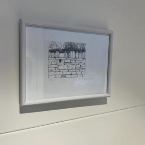 Menorca stone wall. Pencil drawing fine art print on A5 Canson matt 250gr paper. Framed. Signed. Limited edition.