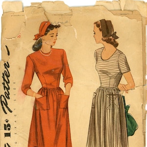 Vintage Simplicity Pattern 1180 - 1945 - Junior Misses&#39; and Misses&#39; Dress and Hat Size 12 Bust 30