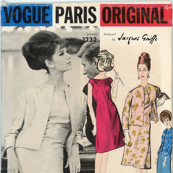 Vintage Vogue Paris Original Pattern 1232 NOS - One Piece Dress and Jacket - Tag Included - ca. 1963 - Jacques Griffe Size 14 Bust 34 Hip 36