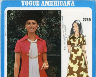 Vintage Vogue Americana Designer Pattern 2299 - Misses' One Piece A-line Dress - ca. 1970 - Bill Blass Size 10 Bust 32 1/2 Hip 34 1/2