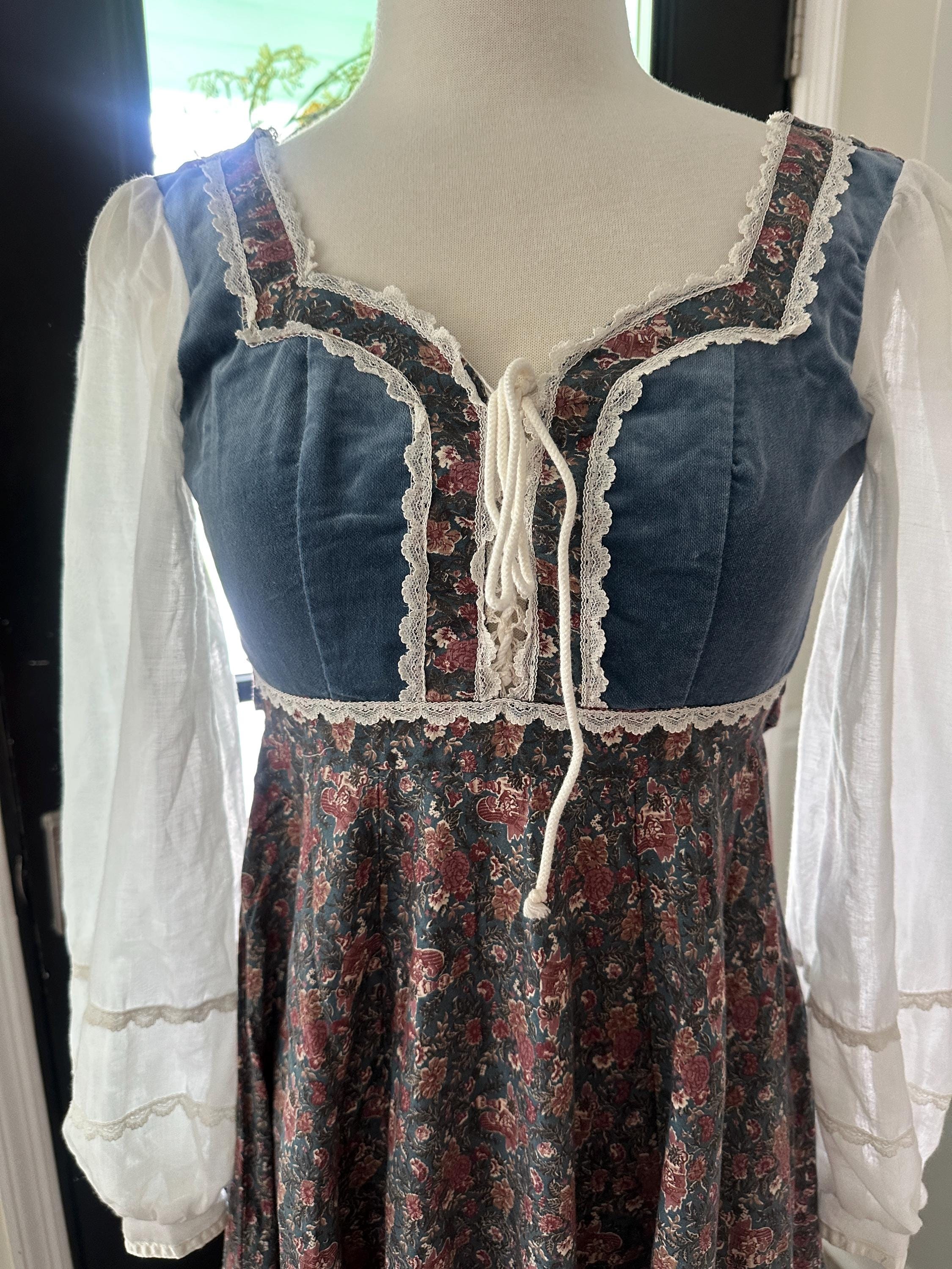 Vintage 1970s Jessica Mcclintock Gunne Sax Velveteen Bodice Corset Maxi ...