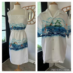 Vintage Hawaii Honeymoon Souvenir Clothing Set - Maxi Dress and Shirt - 1970s - Shoreline - Sweetheart