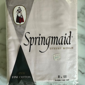 Vintage Pink Springmaid 1960s Cotton Luxury Muslin Double/Full Bed Flat Sheet 81&quot;x 108&quot;  - NOS Deadstock