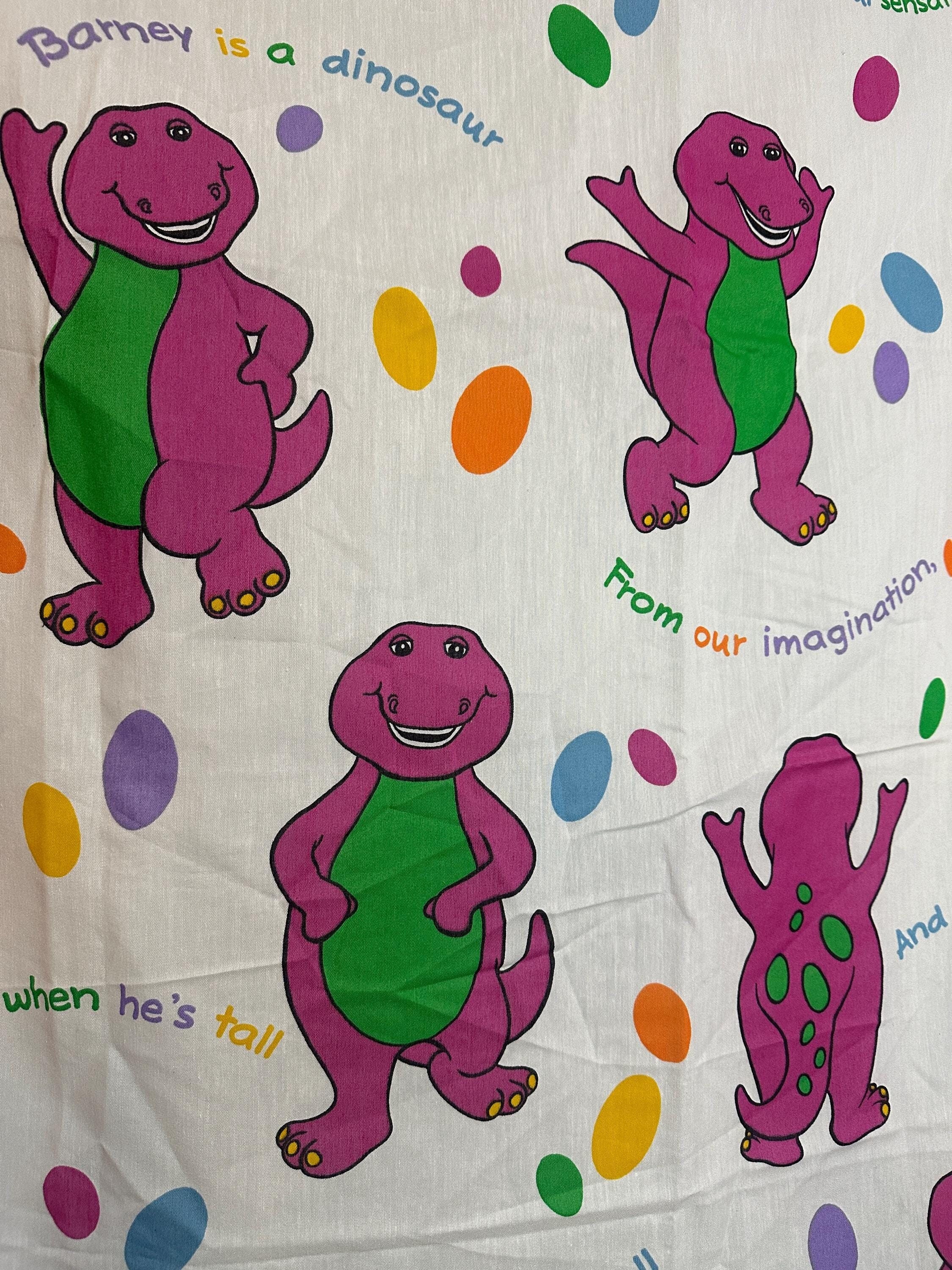 Vintage Set of Barney the Dinosaur Twin Sheets With Curtain Panel