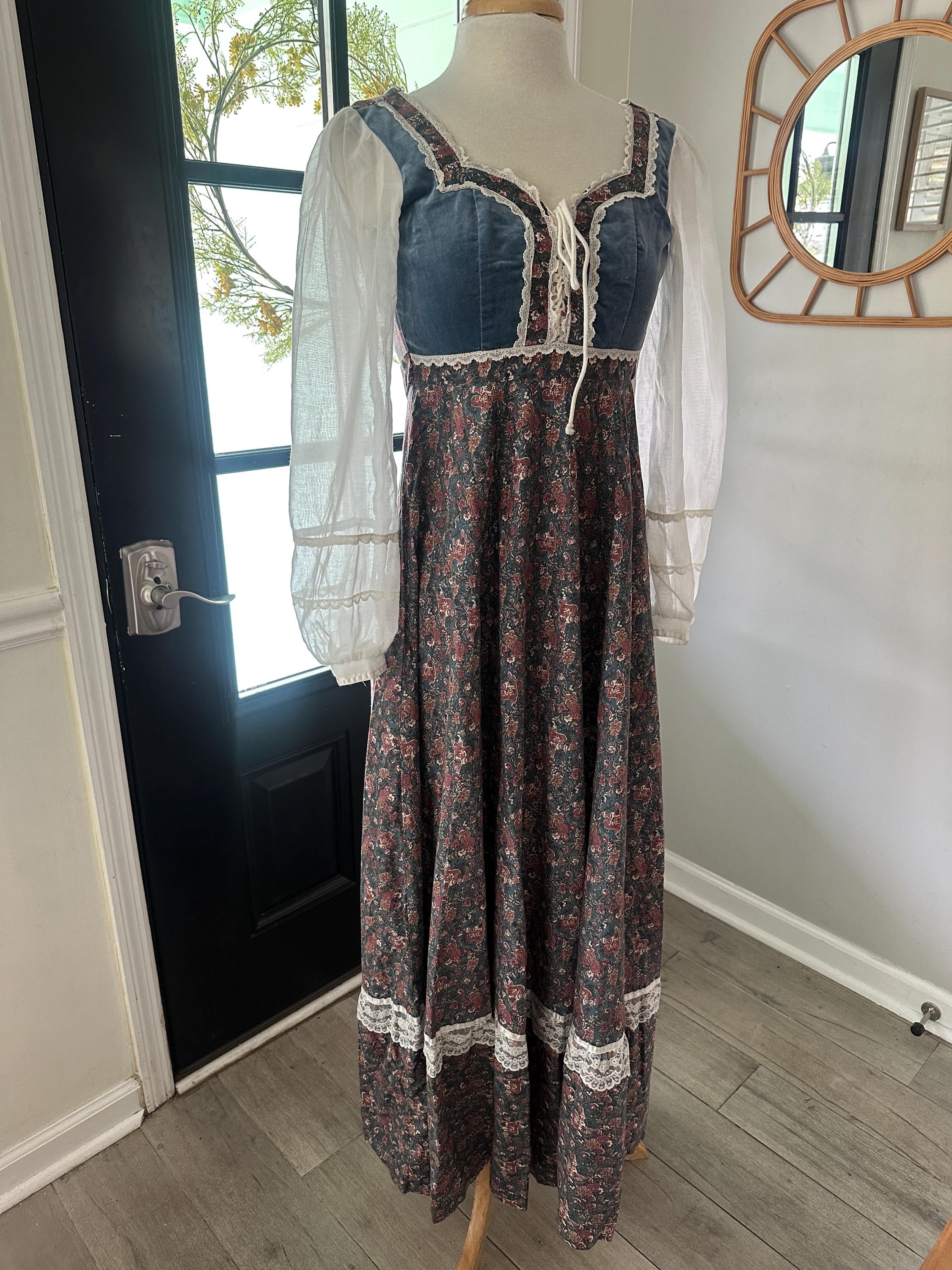 Vintage 1970s Jessica Mcclintock Gunne Sax Velveteen Bodice Corset Maxi ...
