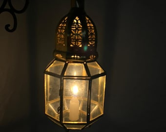 Lámpara colgante marroquí de latón grabada a mano - Farol colgante artesanal hecho a mano - Lámpara de techo tradicional
