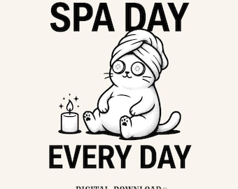 Chilled Cat PNG Cat Relaxation Gift Caricature Digital Download Kitty Cat Lady Cat Calming Printable Cartoon PNG Meditation Graphic Basic