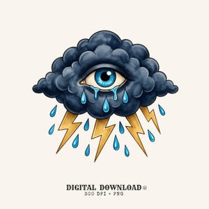 Œil de nuage d'orage PNG, sentiments surréalistes, cadeau, encre, téléchargement numérique, nuage d'orage imprimable, fan art surréaliste, encre, PNG, image émotionnelle