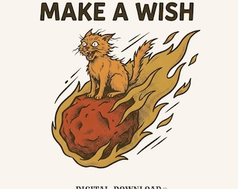 Blazing Feline PNG Cat Comedy Gift Rustic Digital Download Cat Printable Cat Fan Vintage PNG Humor Graphic Nostalgic Comet
