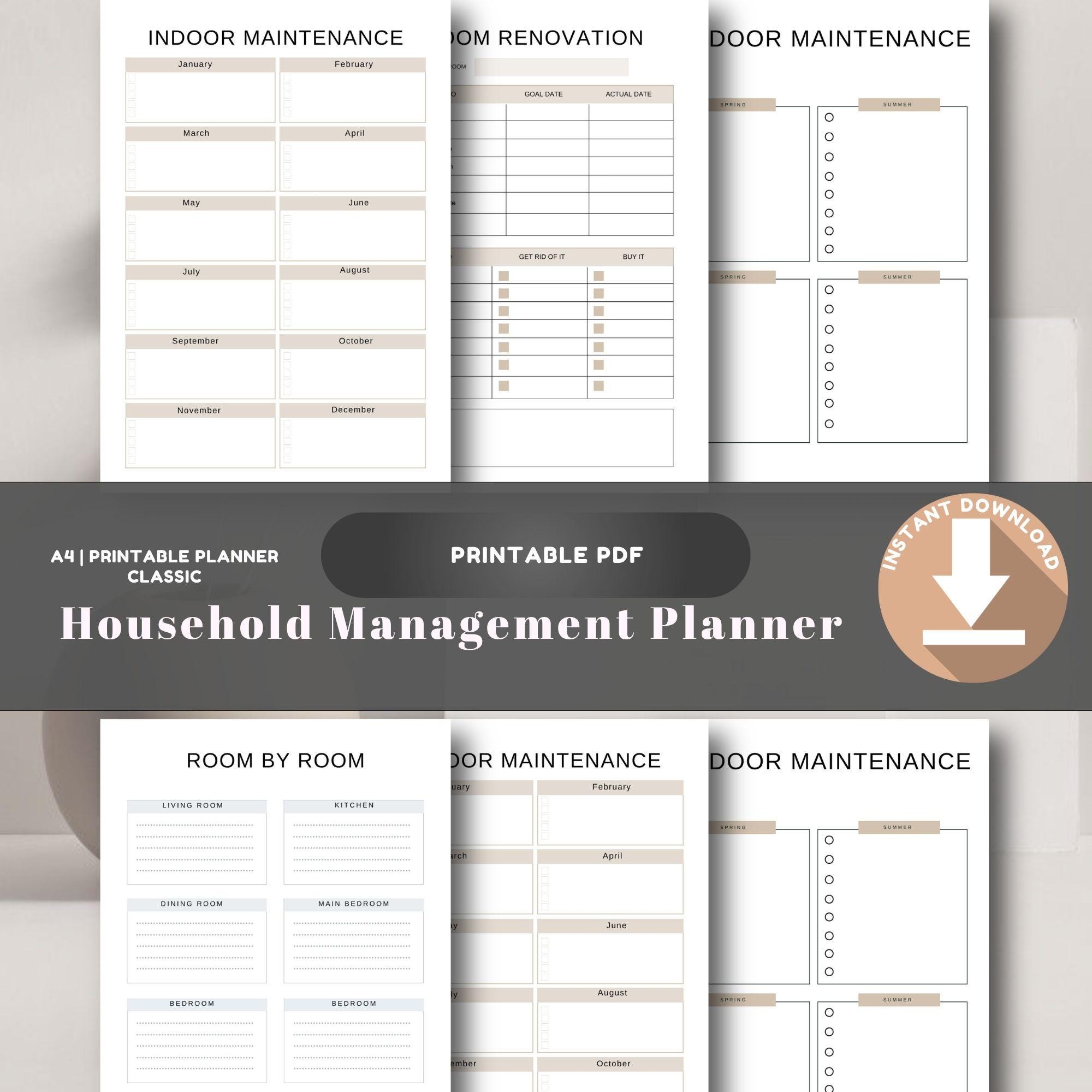 Household Management Planner Printable, Home Binder, Cleaning Schedule ...