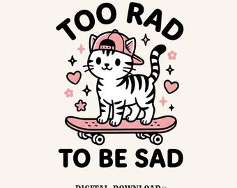 Cat Skateboard PNG Cat Funny Gift Chibi Digital Download Kitten Printable Feline Fan Cute PNG Humor Graphic Animated Hearts
