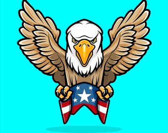 Fierce Bald Eagle PNG, Aggressive American Flag Mascot Clipart, USA Sports Team Sublimation Design, Patriotic Eagle Digital Download