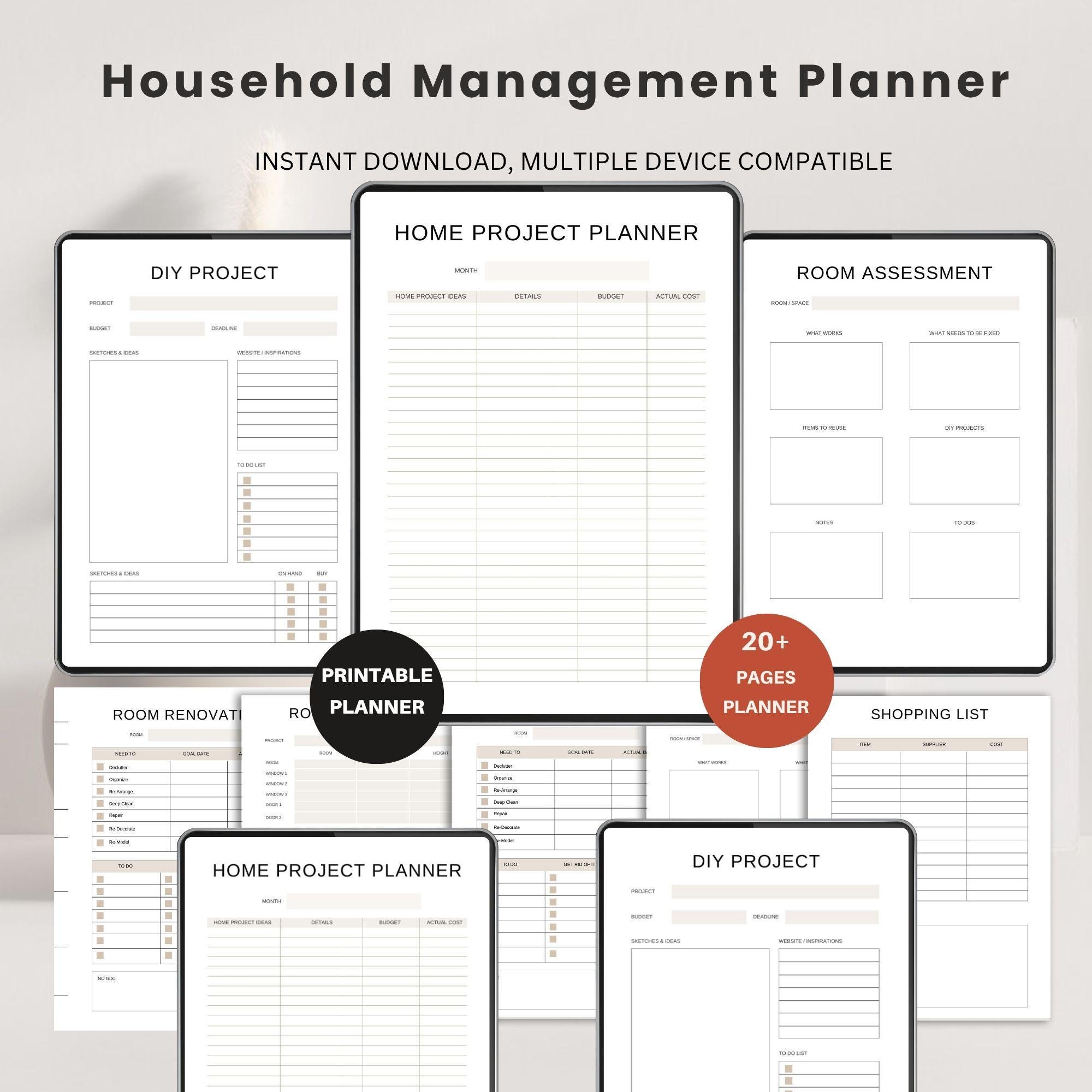 Household Management Planner Printable, Home Binder, Cleaning Schedule ...