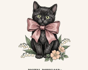 Dark Cat PNG Cat Garden Gift Line Art Digital Download Black Cat Printable Feline Fan Minimalist Design Illustration Cat Lady Graphic