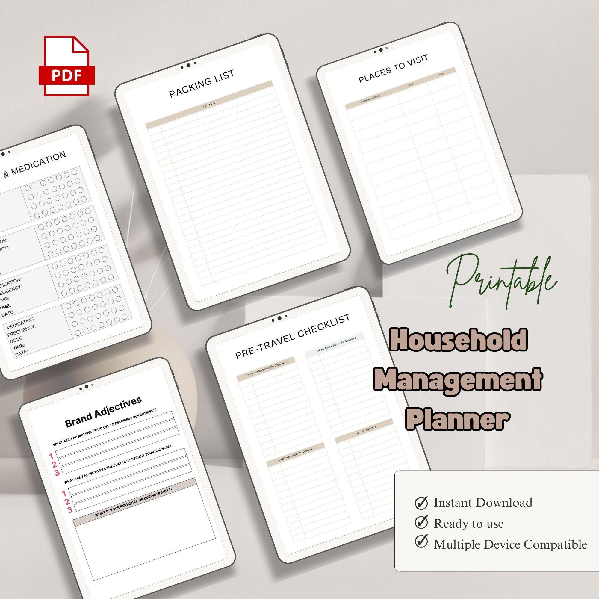 Household Management Planner Printable, Home Binder, Cleaning Schedule ...