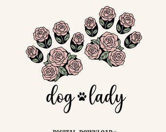 Floral Paw Print PNG Dog Floral Gift Boho Digital Download Paw Print Printable Dog Fan Hippie PNG Botanical Graphic Minimalist Roses